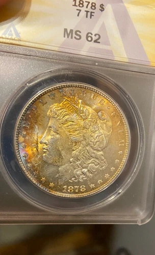 1878 7TF Morgan Silver Dollar Coin ANACS MS62 Golden Toning