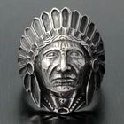 Retro Antique Men's Large Apache Indian Chief Head Stainless Steel Biker Ring