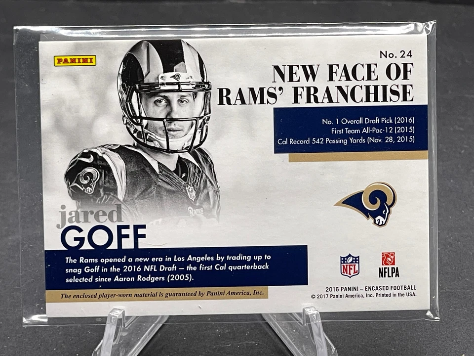 2016 JARED GOFF PANINI ENCASED SUBSTANTIAL ROOKIE SWATCHES RC #24, SN 15/49 MVP! - Image 2 of 2