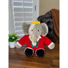 Vintage Babar the Elephant Plush Stuffed Animal Red Suit Crown 12 Inch Toy