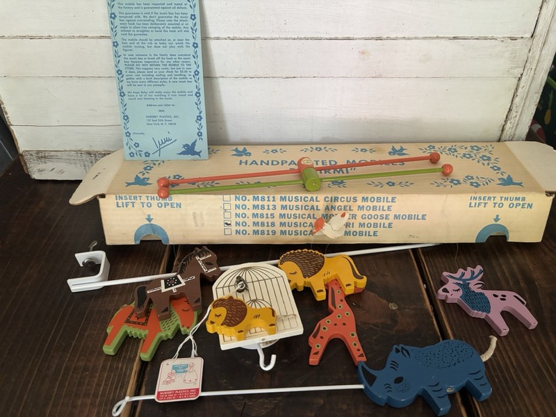 Vtg 70's IRMI 131818 "Safari" Wood Nursery Crib Mobile Hand-painted W/ Box NOS