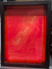 Vtg Barn Find Silk Screen Wooden Printing Frame Cowboy Boots Mancave #02