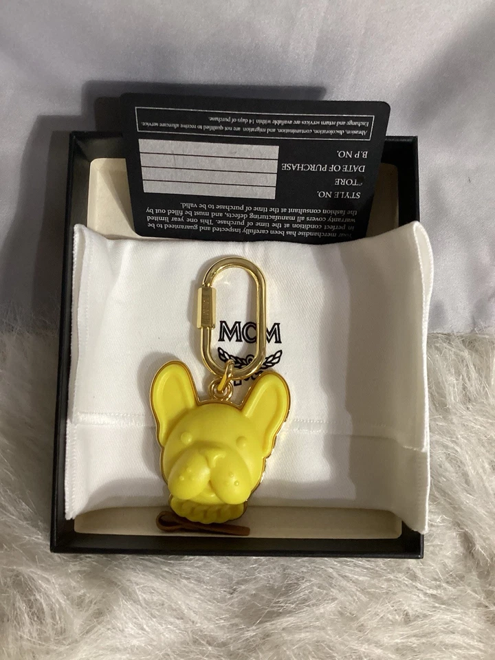 MCM Frenchie Bull Dog Face Keychain Bag Charm Yellow /Gold Dust Bag & Box 40 - Image 2 of 4