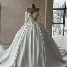 Luxury Pearls Wedding Dresses Sweetheart Beads Ball Gowns Fashion Off Shoulder