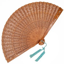 VTG Japanese Wooden Folding Fan Kyoto Incense Sented Fragrant Die-Cut Sandalwood