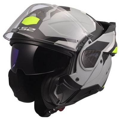 LS2 Advant II Triple Modular Motorcycle Helmet w/SunShield Gray/Hi-Vis