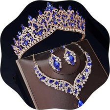 Tiaras and Crowns for Women,3-pack Tiaras Earrings Necklace, Crystal Bridal J...