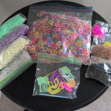 Assorted Multicolor Loom Rubber Bands Lot w/ Plastic Loom Hook Tools