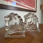 Federal Glass Horse Head Bookends Pair Vintage Clear Glass Horse Book Ends MCM