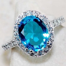 3CT Aquamarine  White Topaz 925 Sterling Silver Ring Sz 7 UB1-3