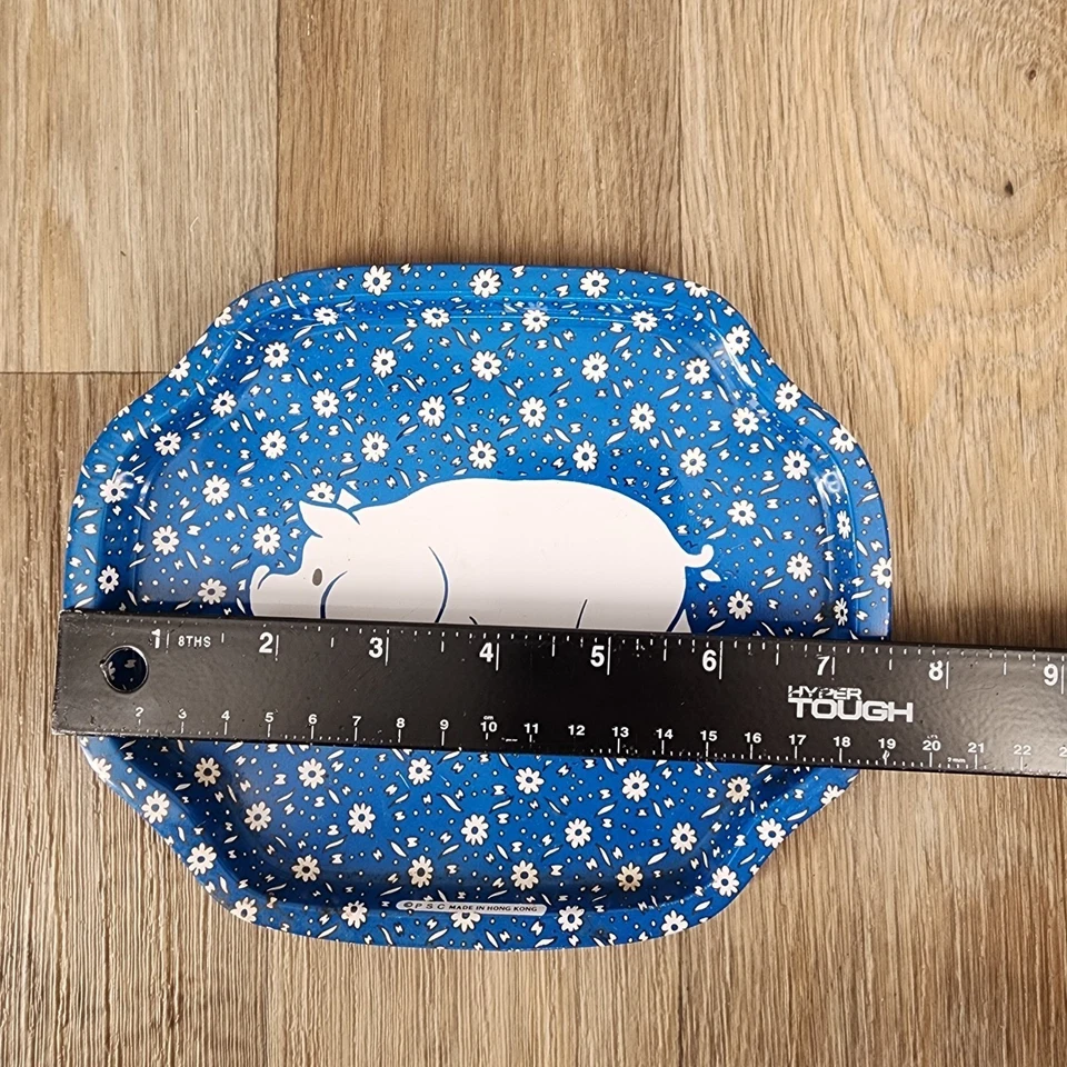 Juego de bandejas metálicas vintage para animales de granja decoración de cocina redondo cerdo rojo flor azul Foto 4 de 4