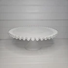 Vintage Fenton Silver Crest Milk Glass Cake Stand, 13" Ruffled Edge