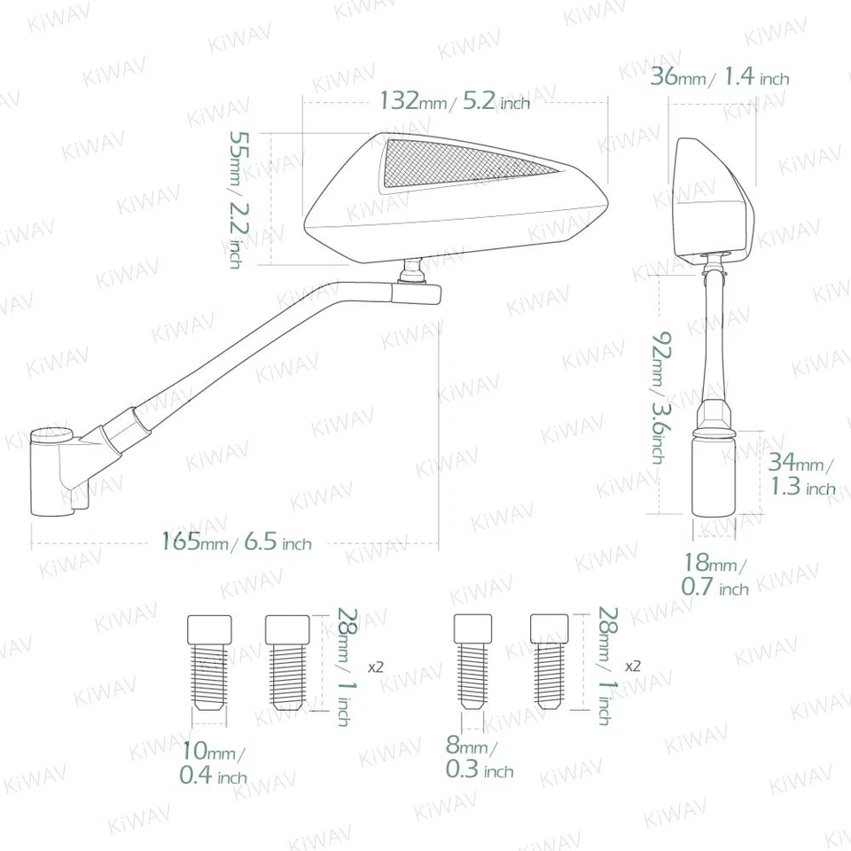 Espejo retrovisor negro Scoot líneas grises patrón fibra carbono 10mm 8mm se adapta a Ducati Yamaha Foto 2 de 4