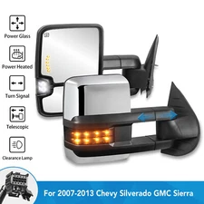 Pair Chrome Heated w Turn Signal Tow Mirrors For 2007-13 Silverado Tahoe Sierra