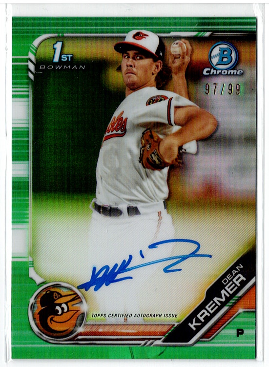 2019 Bowman Chrome - Dean Kremer 1st Year - /99 Green Refractor Auto - Orioles