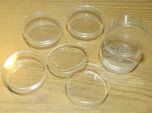 6pc 1970s Vintage Slot Car Parts 2.6" ROUND PLASTIC STORAGE BOXES Useful +Cool! - Picture 1 of 2