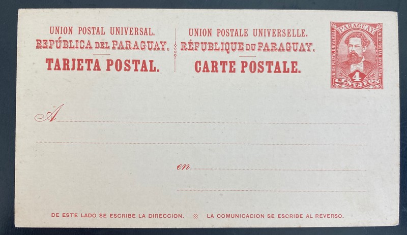 Mint Paraguay Postal Stationery Postcard 4 cents Red