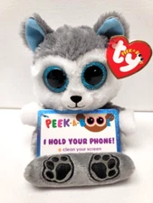 Ty Peek-A-Boo Phone Holder with Screen Cleaner Bottom Scout husky dog 5" 13cm