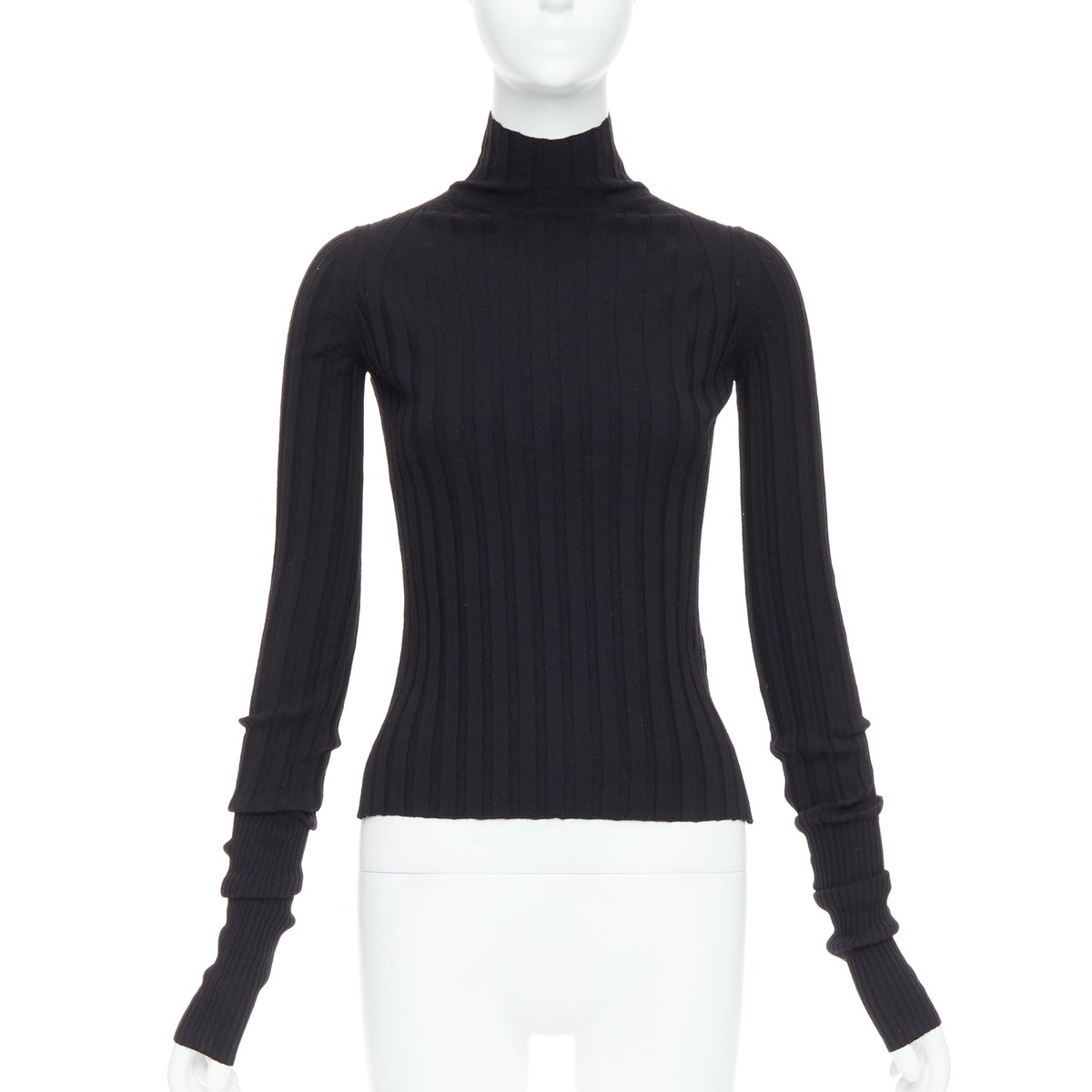トップス CELINE by Phoebe Philo Ribbon Sweater OLD CELINE Phoebe Philo black wool turtleneck ribbed long