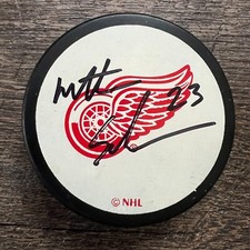 MATHIEU SCHNEIDER Hand Signed NHL Puck Auto — Certified (Hockeytown) | Red Wings