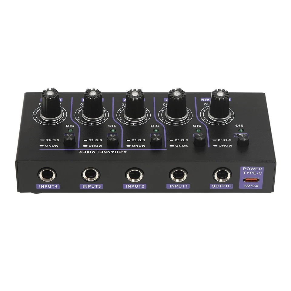 4-Kanal Line Mixer Unterst��tzung Mono Stereo-Audio-Mischpult Mischer Audiomixer - Bild 4 von 4