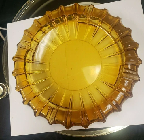 Vintage Blenko Large 10" Amber Glass Ashtray Mid Century Starburst