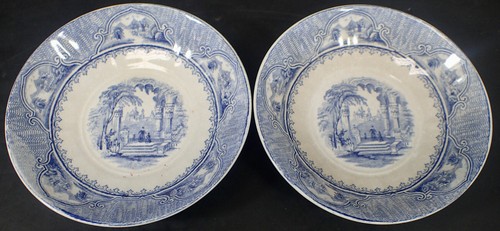 Antique J.F. Castle Scenery English Ironstone Blue Transferware Bowls Set of (2) - Picture 2 of 12