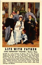 Life With Father Civic Repertory Theatre Boston MA 1930s Linen Postcard Unused .