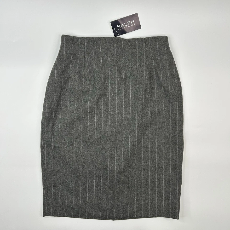 Nueva Falda Ralph Lauren Lana Cachemira Rayas Talla 6 Gris Carrera Profesional Nueva con Etiquetas