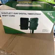 BN-LINK 7 Day Heavy Duty Outdoor Digital Stake Timer, 6 Outlets Weatherproof New