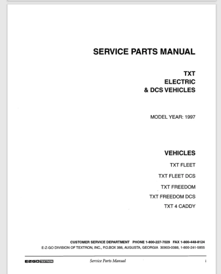 EZGO TXT 48V Electric Golf Cart Service Manual PDF Download, 46 OFF