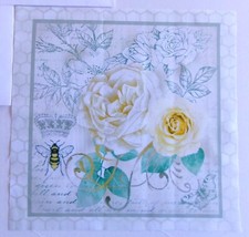 Cotton Fabric Pic D Queen Bee and Flowers Square is 10 1/4" L x 10" W Cream Bkg