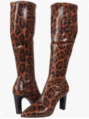 NEW Charles David Dalton Tall Stretch Boots Leopard Heeled Bratz Club Y2K Sz 8