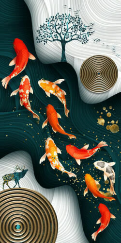 Stampe su tela astratto Feng Shui Koi pittura pesce arte da parete arredamento casa - Foto 1 di 4