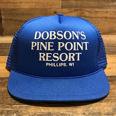 VTG Dobsons Pine Resort Hat Snapback Trucker Cap Mens Blue Phillips WI - READ