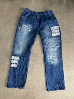 Donna Donna Made In Italy blue sequin denim stretch pants women s L/XL