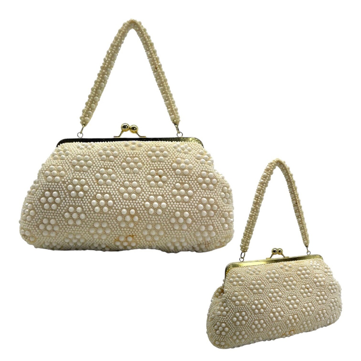 Vintage 60s MR JONAS Candy Dot Beaded Handbag Top Handle Satchel