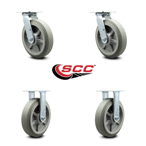 8 Inch Thermoplastic Rubber Caster Set with Roller Bearings 2 Swivel 2 Rigid SCC - Picture 2 of 5