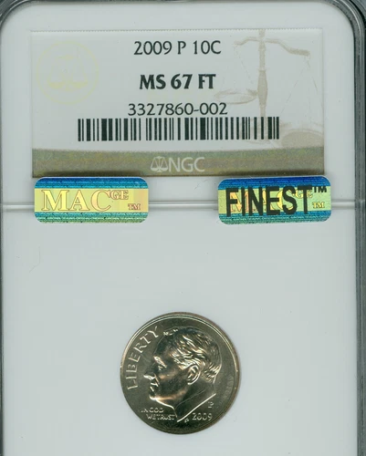 2009 P ROOSEVELT DIME NGC MS67 FT MAC FINEST BUSINESS STRIKE MAC SPOTLESS .