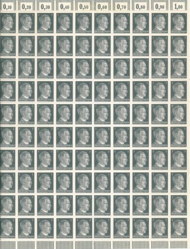 Stamp Germany 01 PF Adolf Hitler Sheet 1941 WWII 3rd Reich German MNH Faults