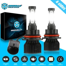 Pair 4-sides 9007 LED Headlights Bulbs Kit 6500K Xenon White High Low Beam Light