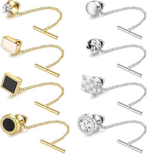 THUNARAZ 8 Pcs Tacks for Men Regular Ties Necktie 14K Gold Plated Pins with Chai