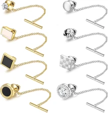THUNARAZ 8 Pcs Tacks for Men Regular Ties Necktie 14K Gold Plated Pins with Chai