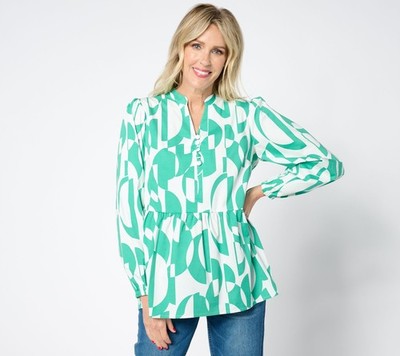 Bless My Sole Women's Top Plus Sz 1X Geo Goddess Blouse Green A648163