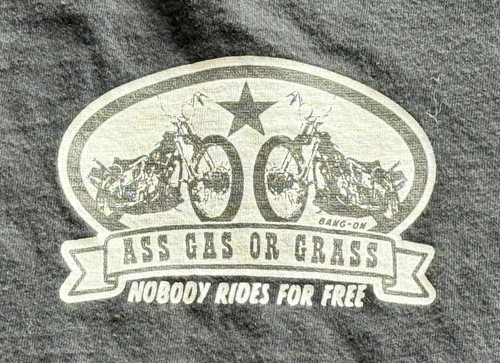 Ass Gas or Grass T Shirt Sz L Adult Motorcycle Bikini Woman Black USA Made Tee - Picture 2 of 8