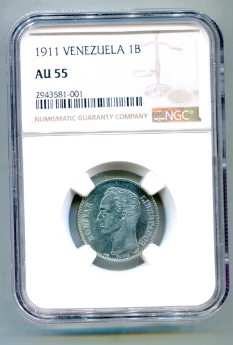 Venezuela Bolivar 1911  Y-22 NGC AU 55 exceptional coin very scarce  lotmay2673