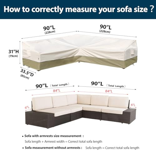 Outdoor Sectional Cover-V-Shaped Patio Furniture Covers Waterproof Rip-Stop - Picture 6 of 8