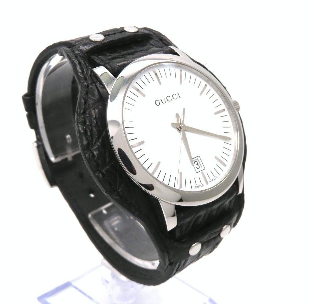 GUCCI 5600M Men's Watch White Dial Leather Bracelet Very Good image 3