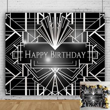 Black and Silver Birthday Backdrop 10x8ft Happy 10x8ft,