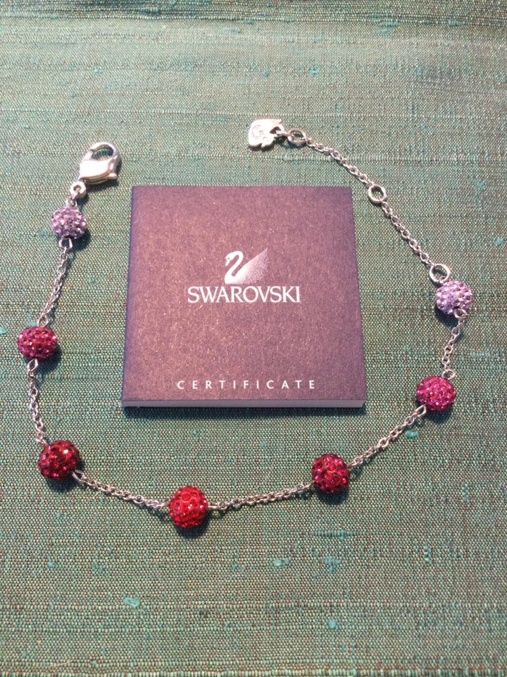 Brazalete de cristal soplado rojo/rosa Swarovski firmado genuino, en caja con etiqueta Foto 2 de 4